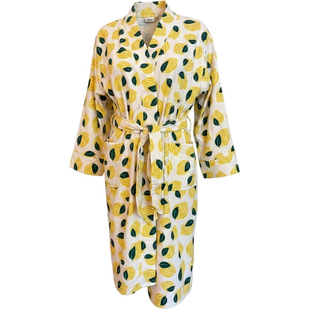 Room Essentials Women Lemon Print Cotton Bath Robe Yellow Green S/M NWT